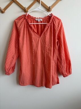 Loft Swiss Dot Embroidered Peasant Top